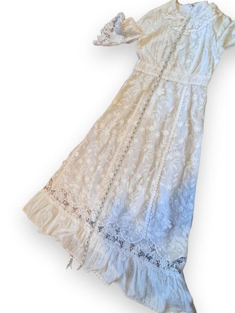Anna Sui Ivory Lace Midi Dress with Floral Embroidery size 2 - Picture 11 of 11